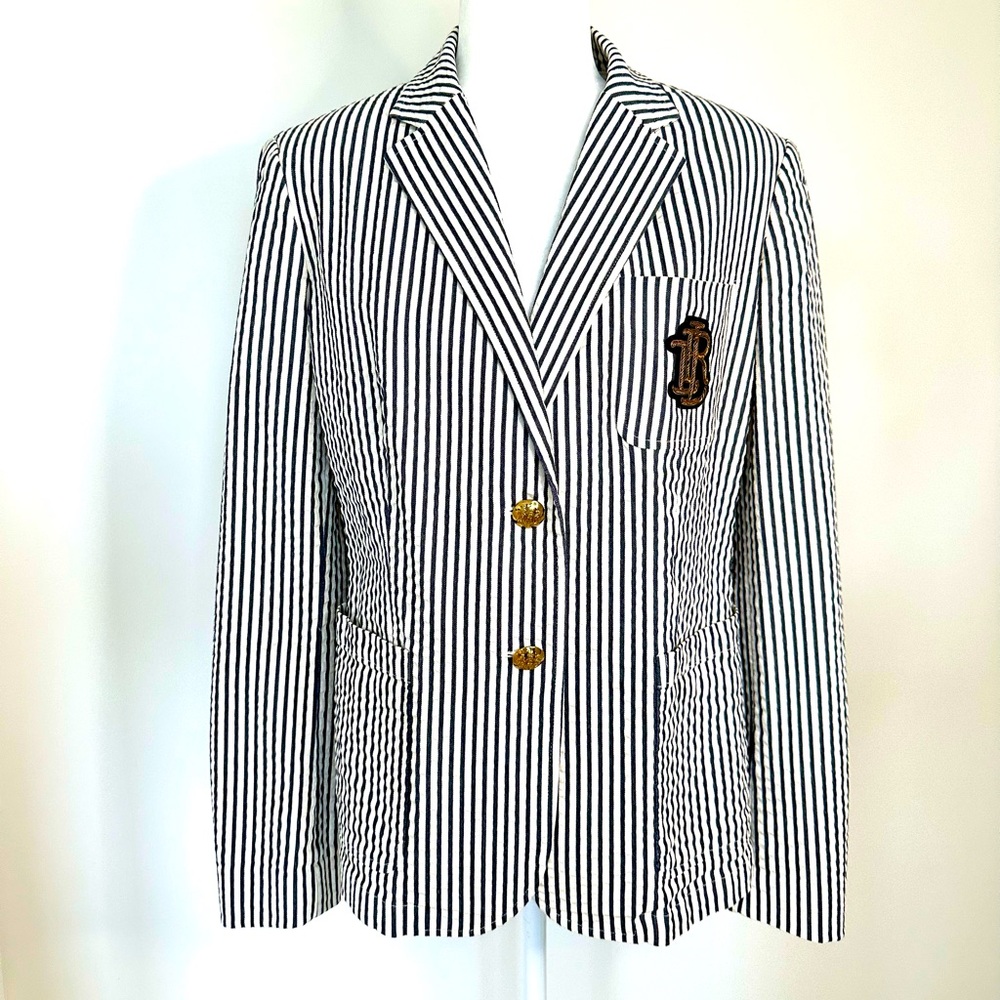 Ralph Lauren Blazer in Navy & White Stripes with Gold Emblem & large Buttons